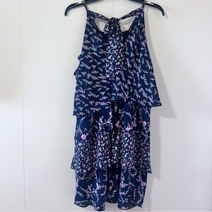 White House Black Market Floral Tiered Ruffle Mini Dress 12 Pre-owned